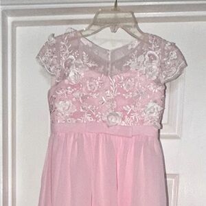 Girl’s Easter Flower Girl Pink Floral Maxi Dress, Size 8